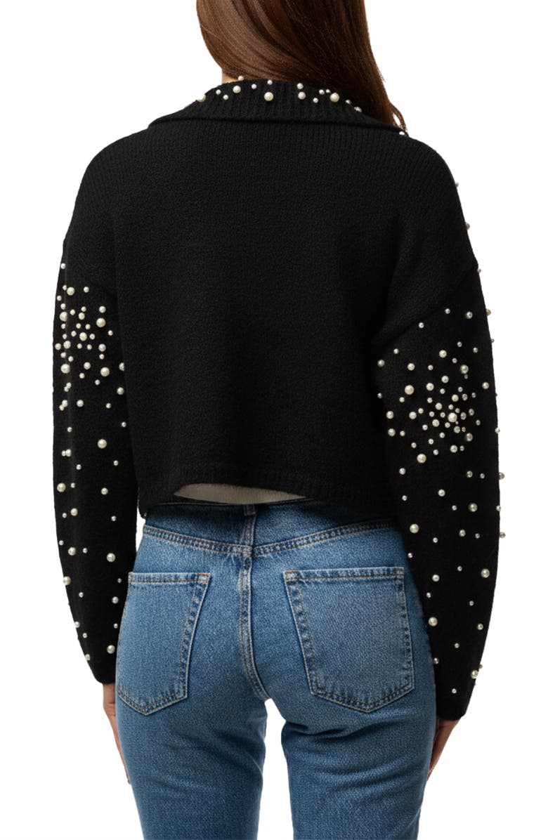 SAACHI Faux Pearl Bead Open Front Cardigan, Alternate, color, Black