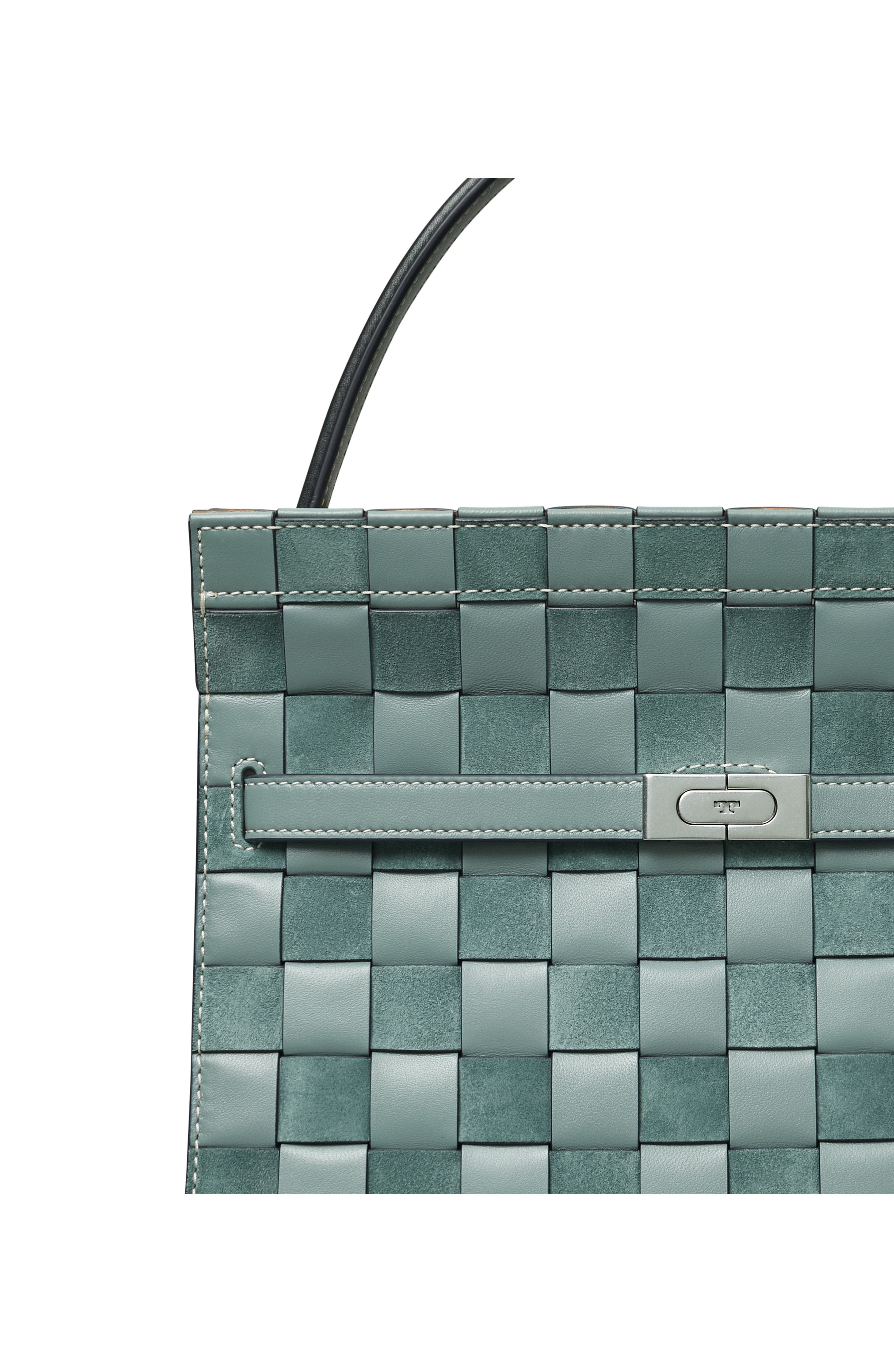 Tory Burch Lee Radziwill Woven Leather Double Bag, Alternate, color, 