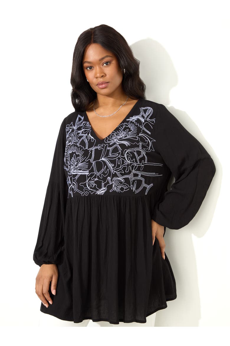 Embroidered Crinkle Tunic, Main, color, Black