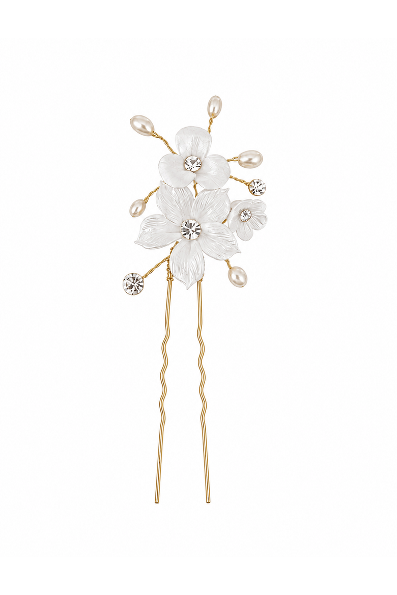 Lilac Ceramic Flower Hair Pin, Main, color, Gold