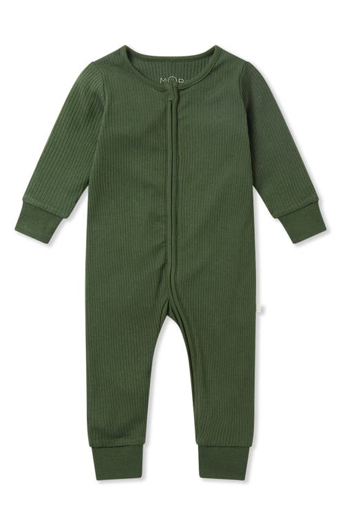Mori Clever Zip Footie In Ribbed Pine