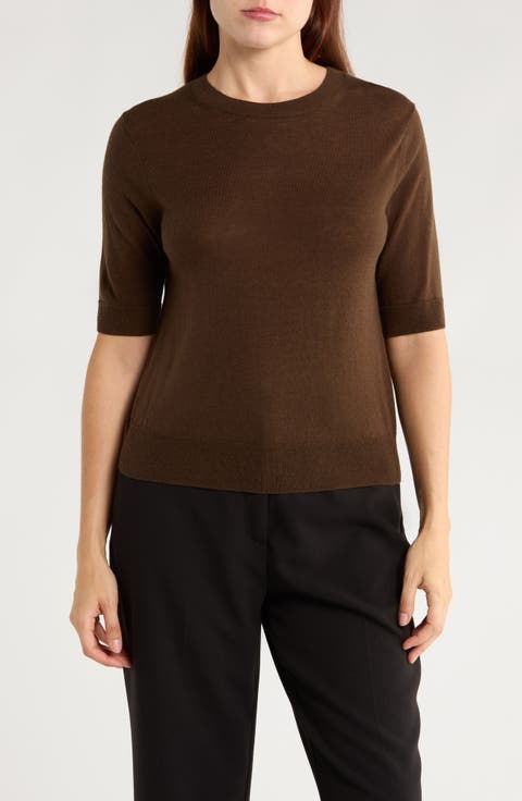 Short Sleeve Wool Blend Sweater