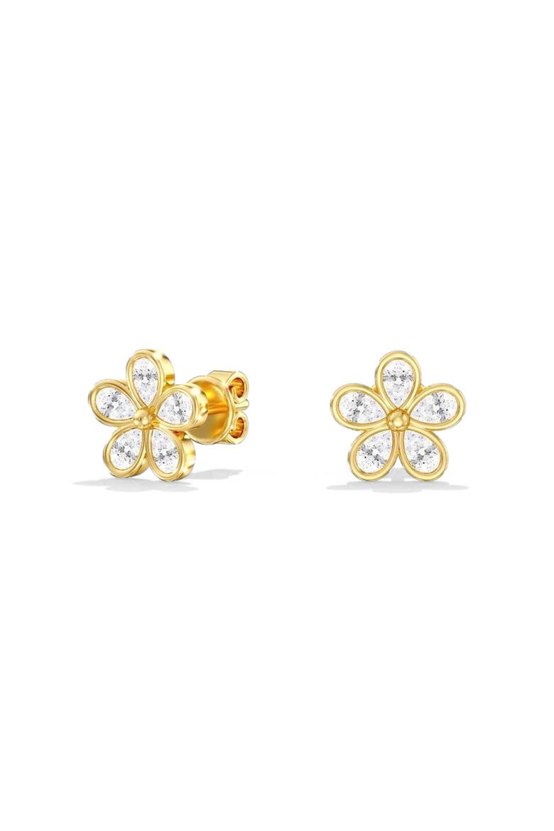 Pear Bezel Flower Lab Diamond Earrings in 14K Gold, Main, color, Yellow Gold