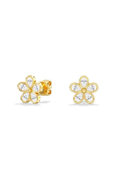 Pear Bezel Flower Lab Diamond Earrings in 14K Gold