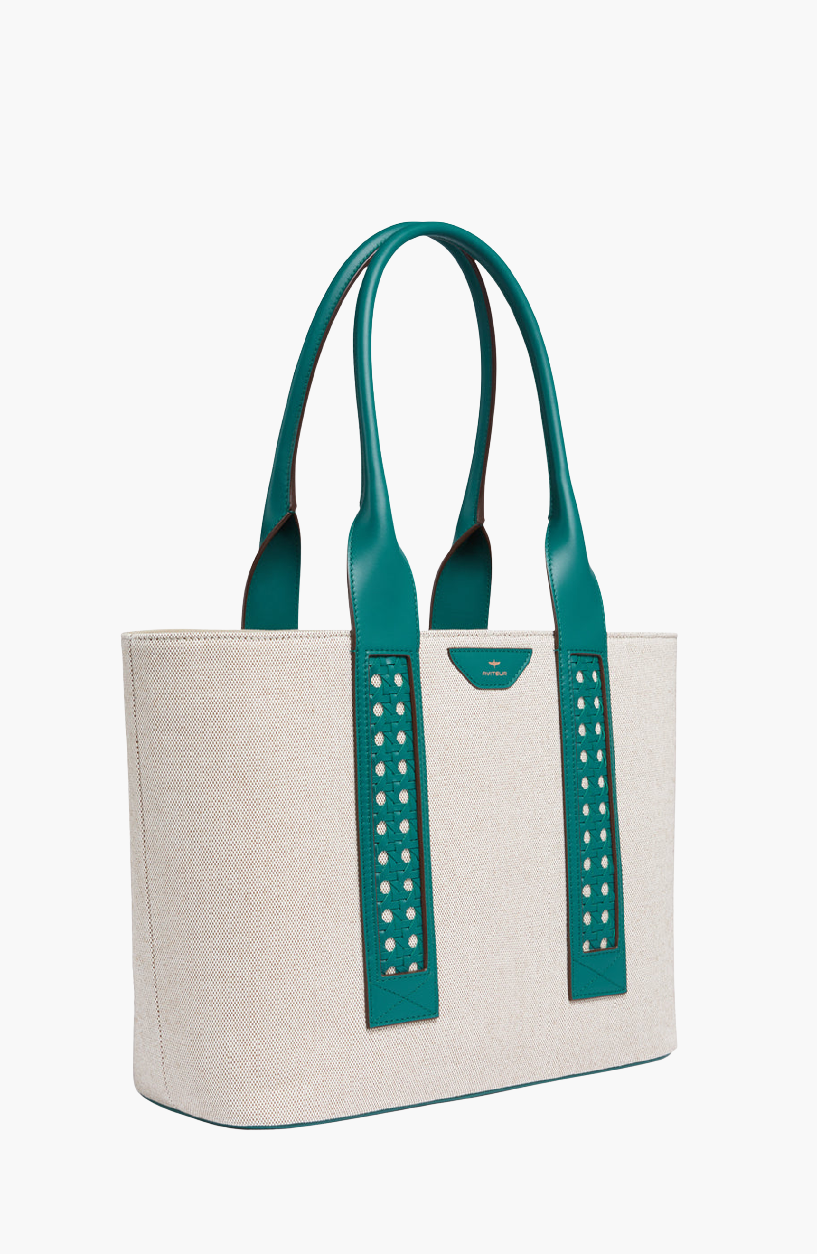 Intreccio Weave Canvas Leather Handle Tote, Alternate, color, Teal