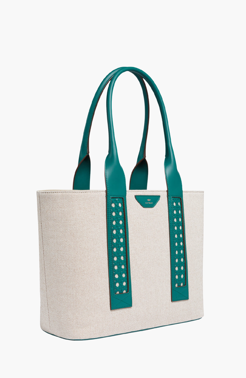 Aviteur Intreccio Weave Canvas Leather Handle Tote In Blue