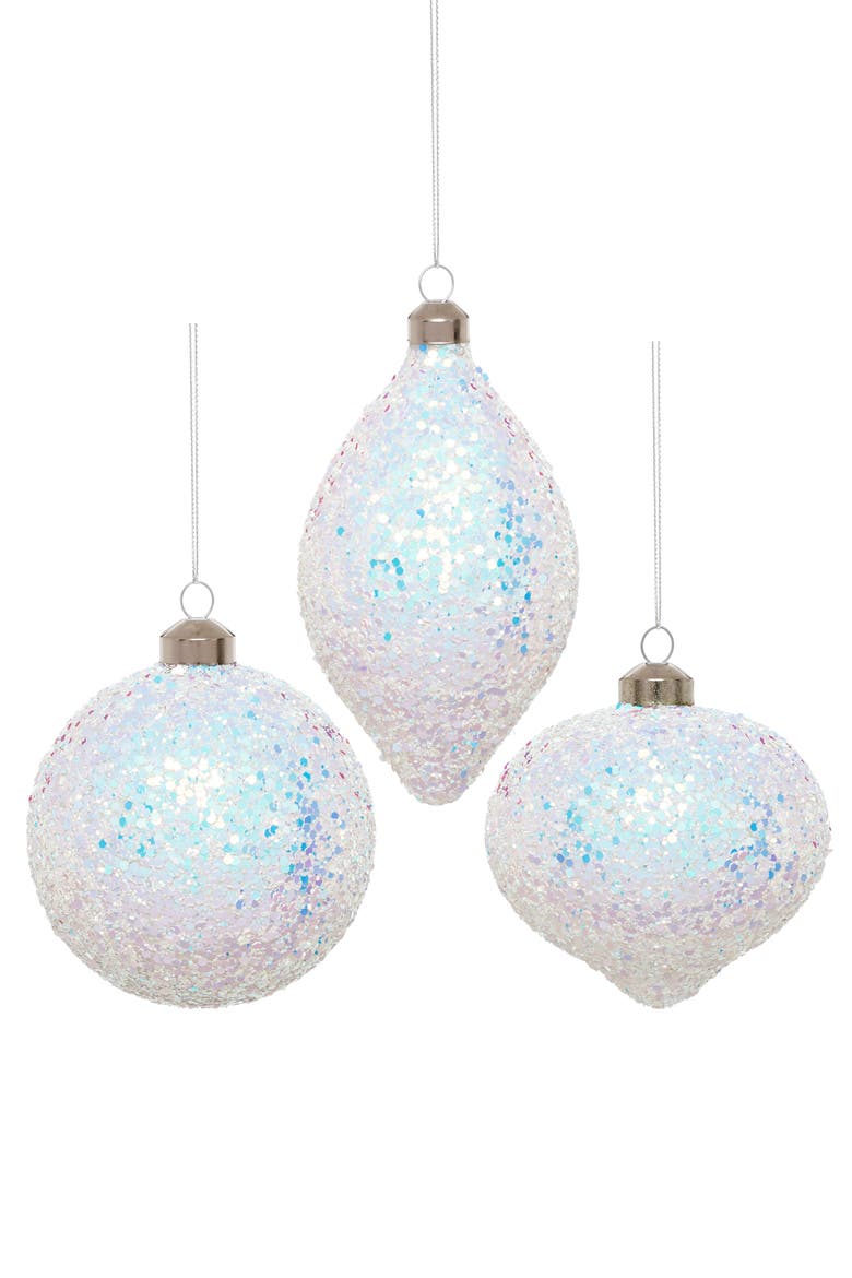 Iridescent Glitter Ornament, Box of 6, Main, color, White