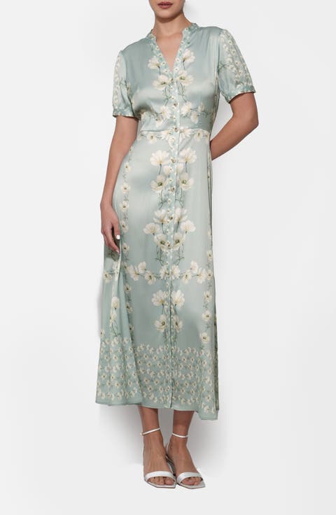 Jailyn Floral Print Satin Maxi Dress
