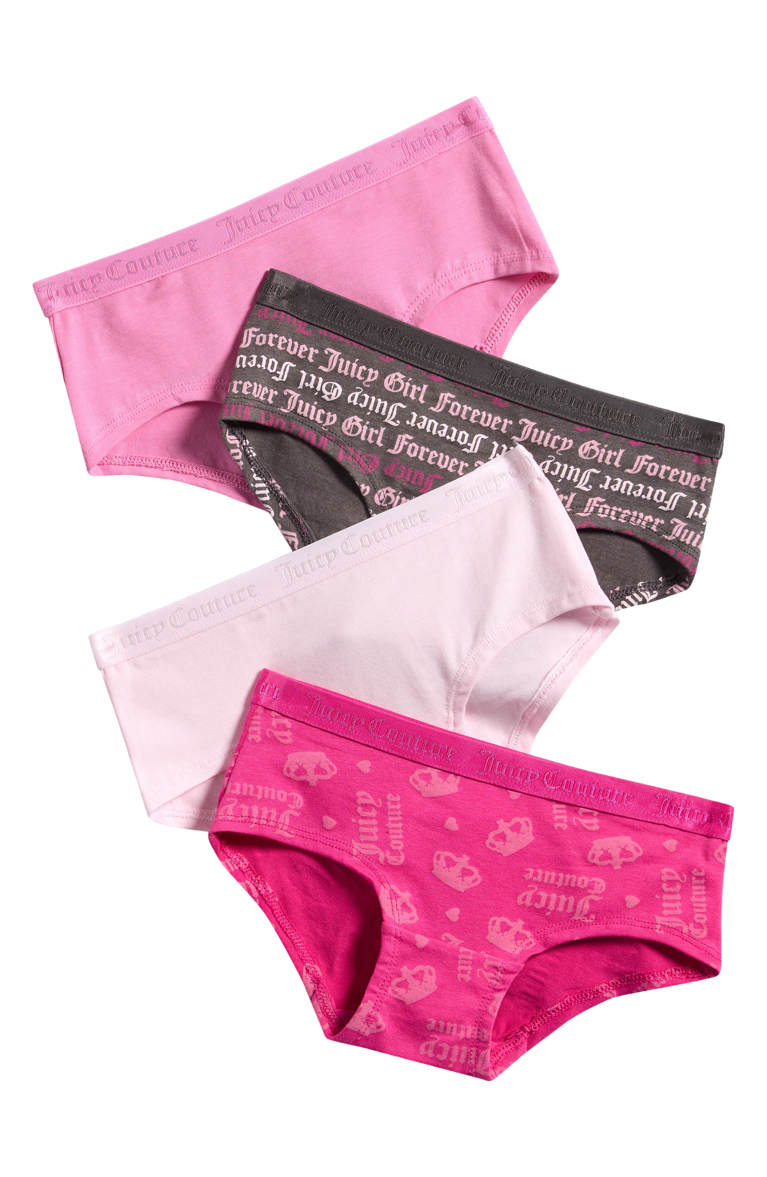 Juicy Couture Kids' Assorted 4-Pack Stretch Cotton Boyleg Briefs