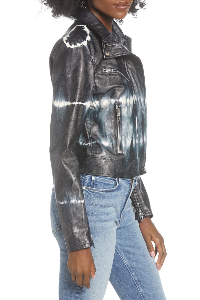 High Collar Tie Dye Faux Leather Moto Jacket, Alternate, color, BLISS FIELD