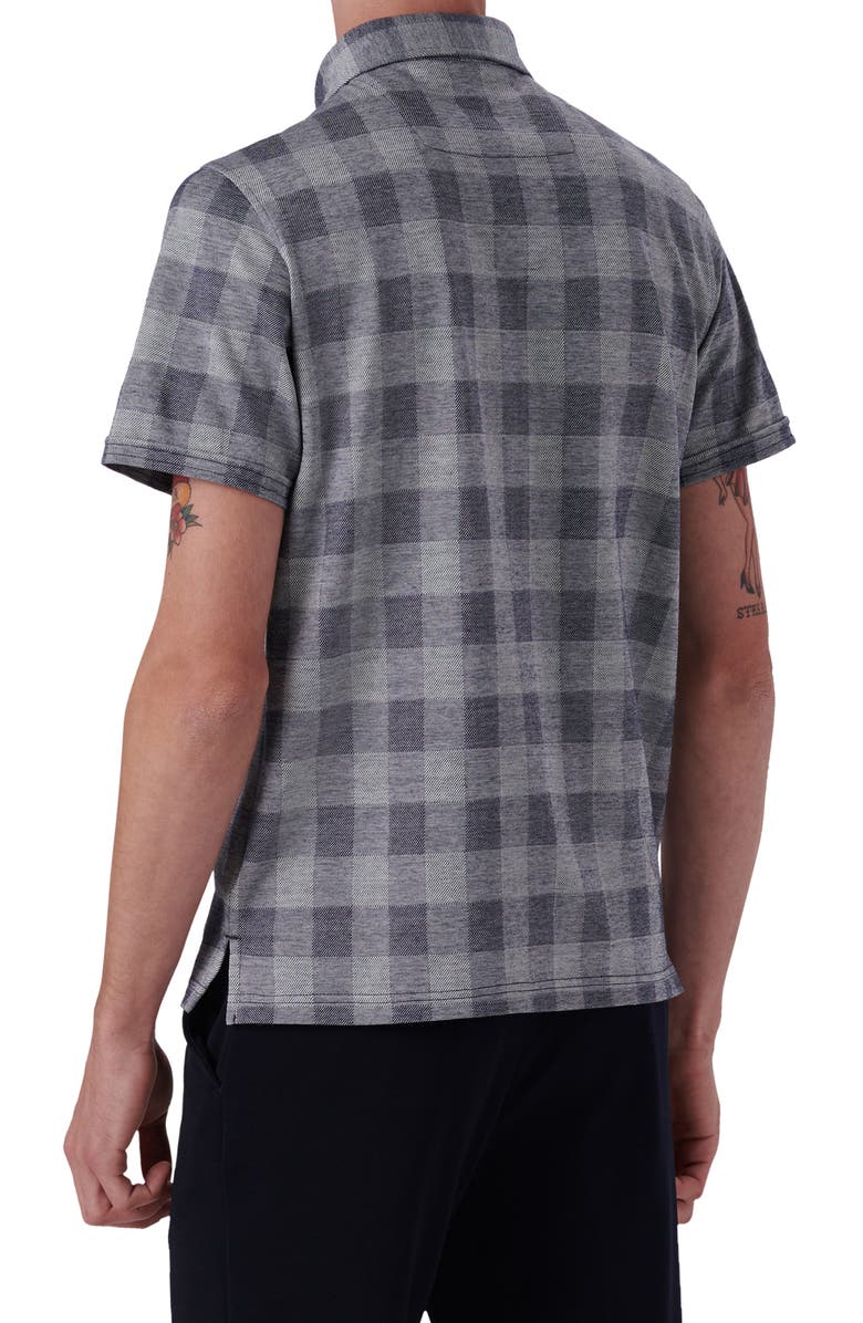Bugatchi Plaid Short Sleeve Cotton Polo, Alternate, color, Navy