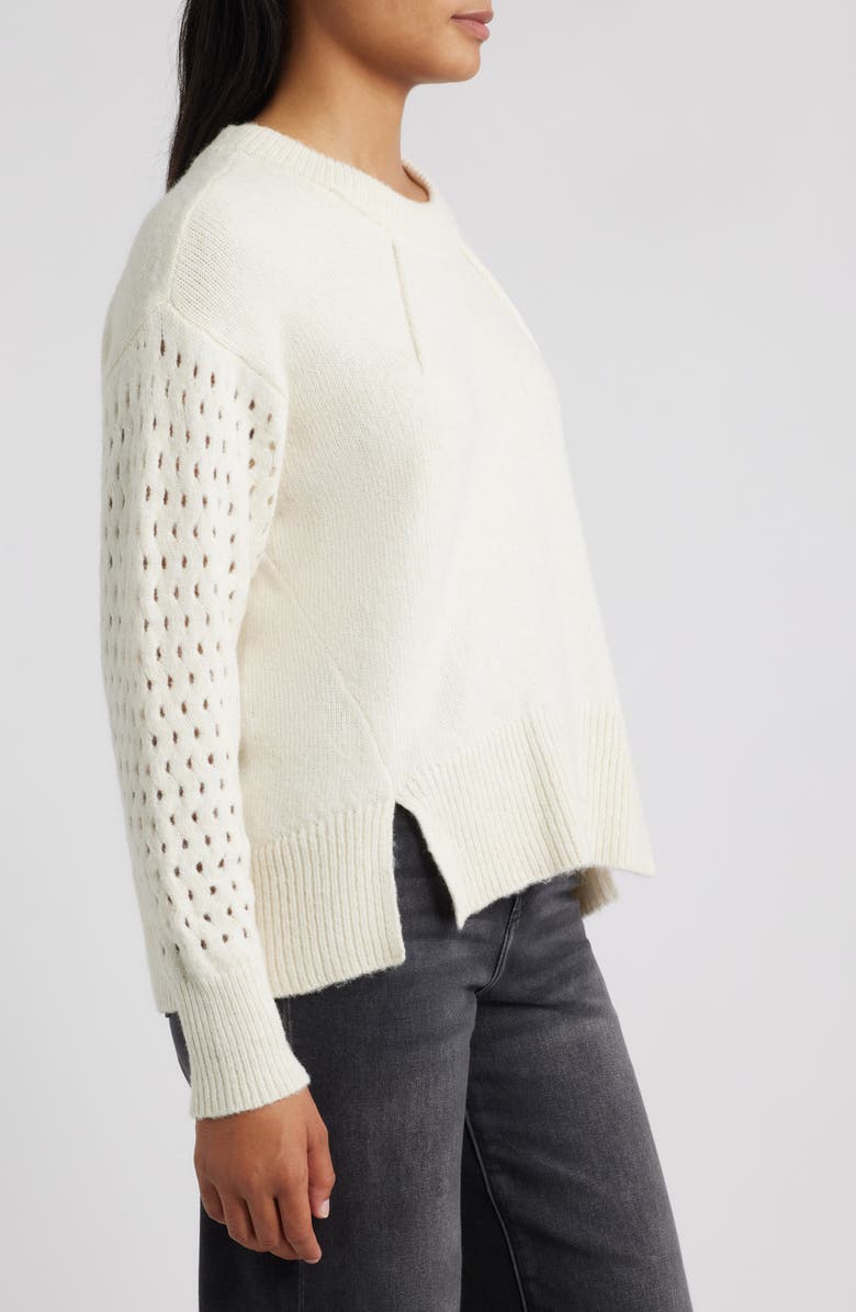 CITY BLUES Open Stitch Sleeve Sweater, Alternate, color, Bone