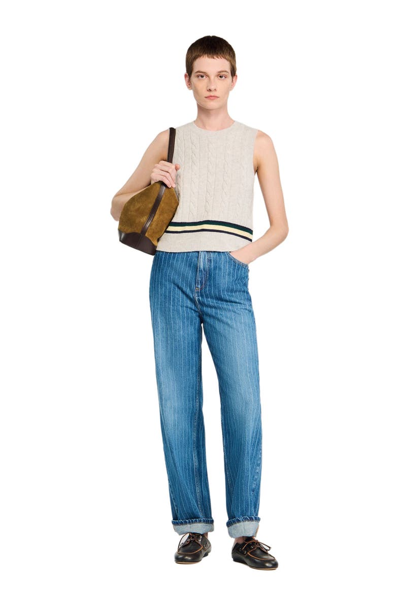 SANDRO Wide-leg pinstriped jeans, Alternate, color, Blue Jean