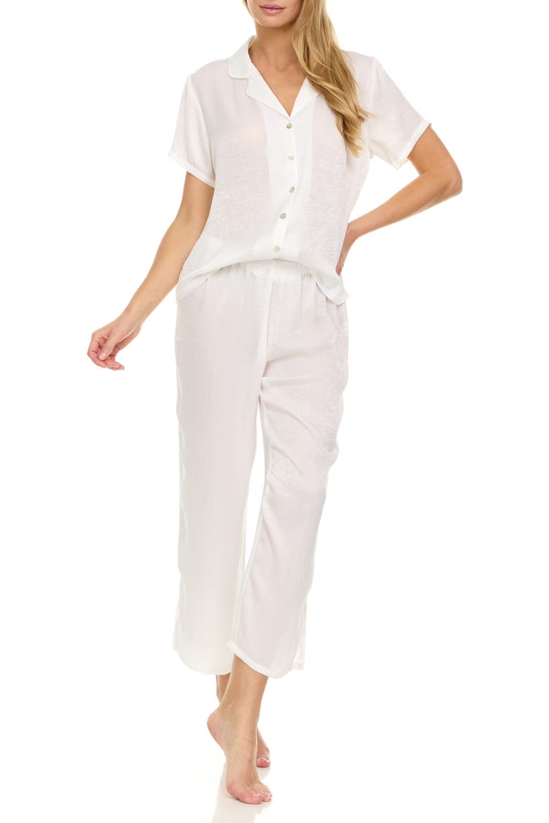 Laurena Sandwashed Charmeuse Capri Pajamas, Alternate, color, IVORY