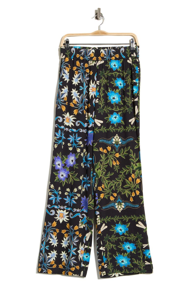 Floral Leaf Wide Leg Pants, Main, color, BLACK MULTI FLORAL LEAF
