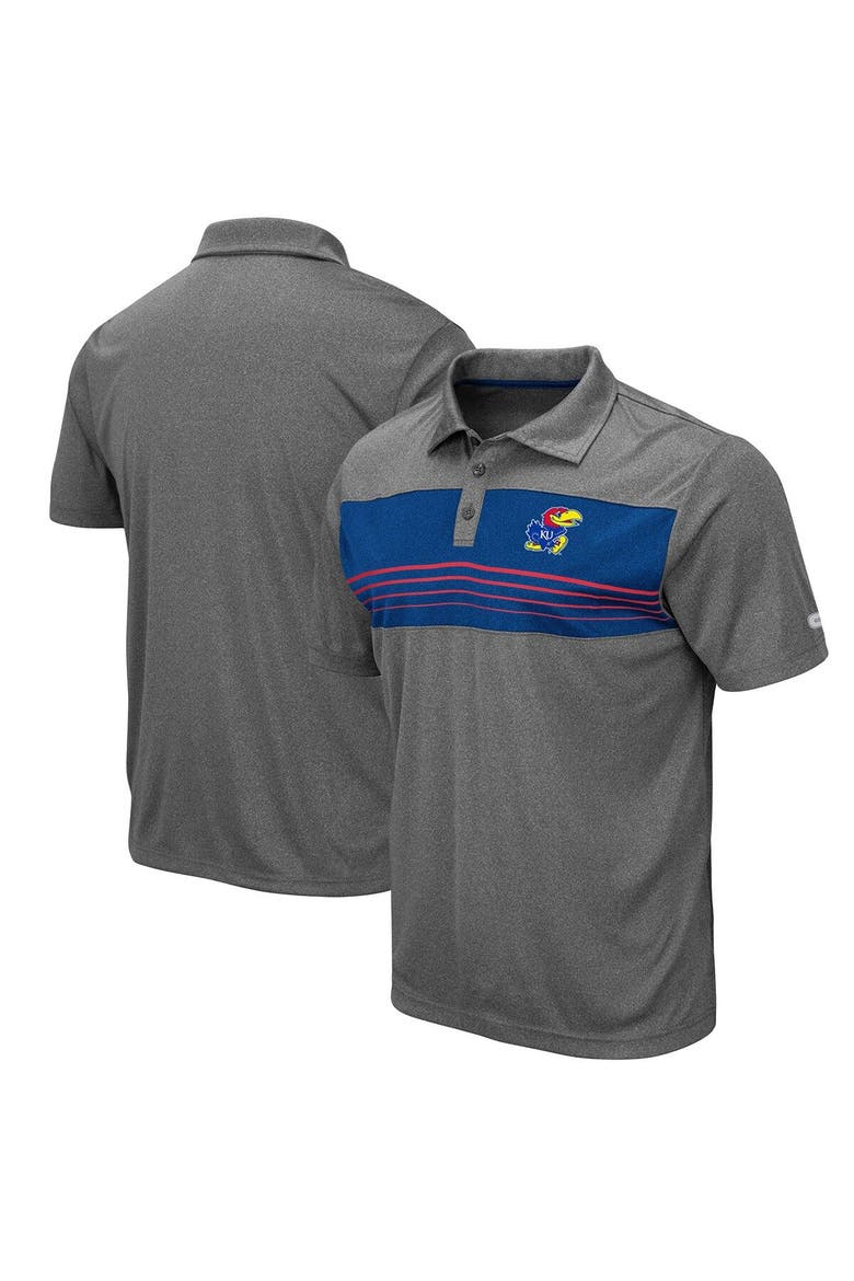 Men's Colosseum Heathered Charcoal Kansas Jayhawks Smithers Polo, Main, color, Heather Charcoal