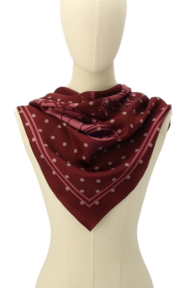 Horse & Carriage Polka Dot Silk Square Scarf, Alternate, color, MERLOT