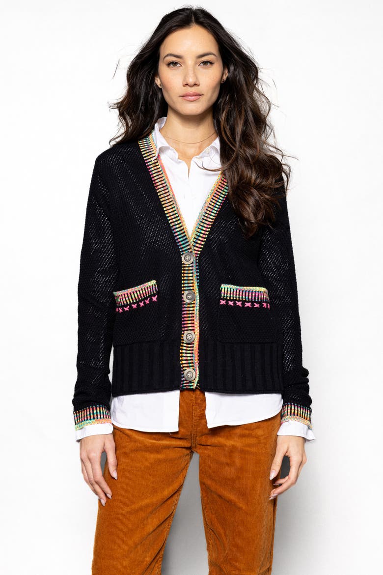 DOUBLE TRACK CARDIGAN, Main, color, BLACK/LIMELIGHT