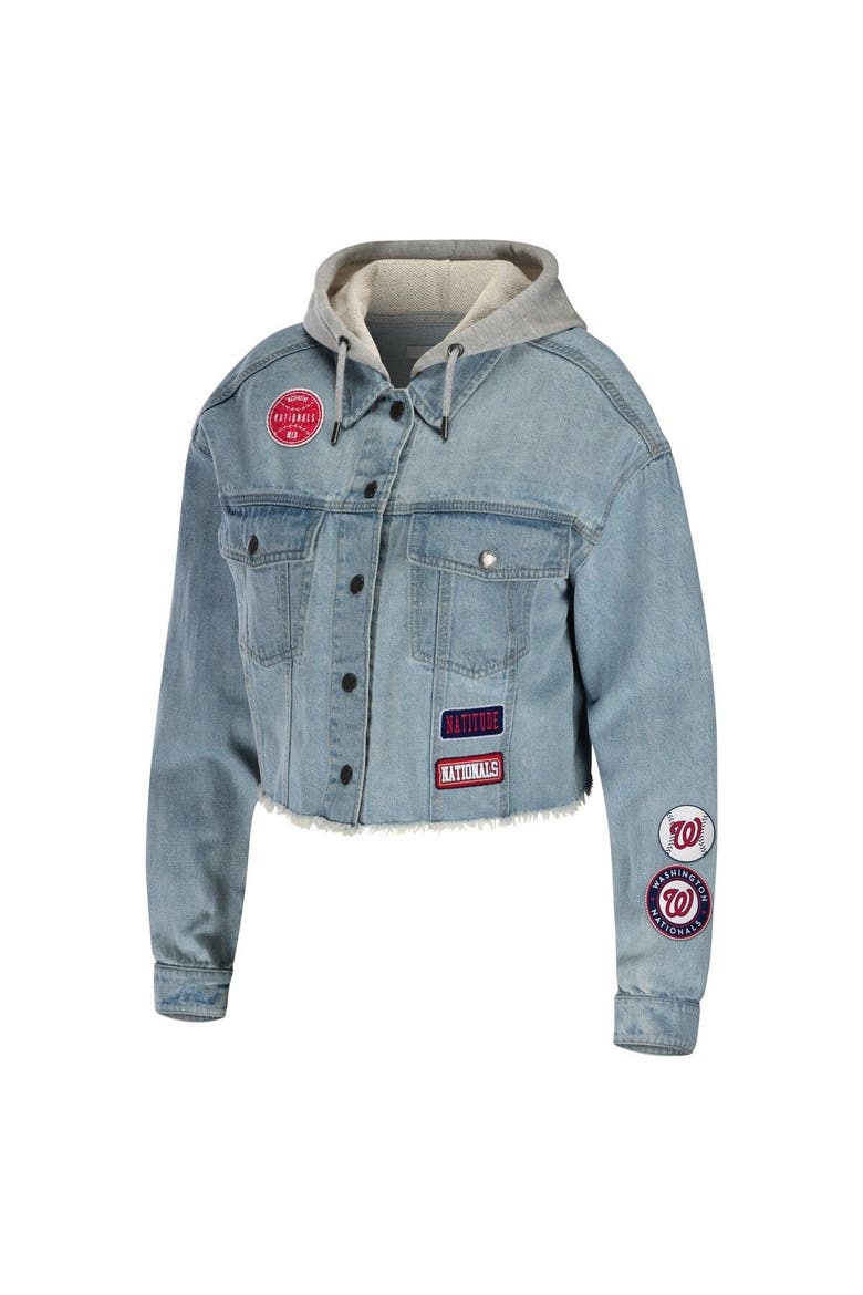 Women's WEAR by Erin Andrews Washington Nationals Hooded Button-Up Denim Jacket, Alternate, color, Denim
