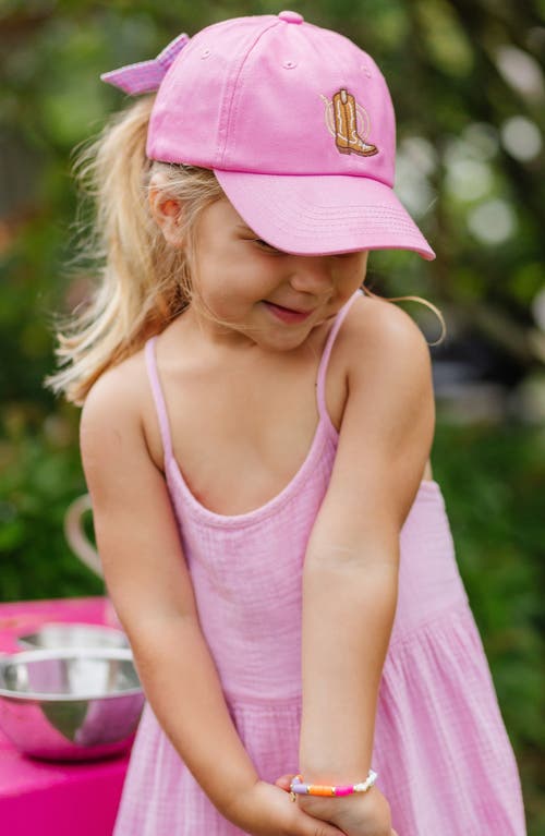 Bits & Bows Cowboy Boot Twill Bow Baseball Hat In Pink