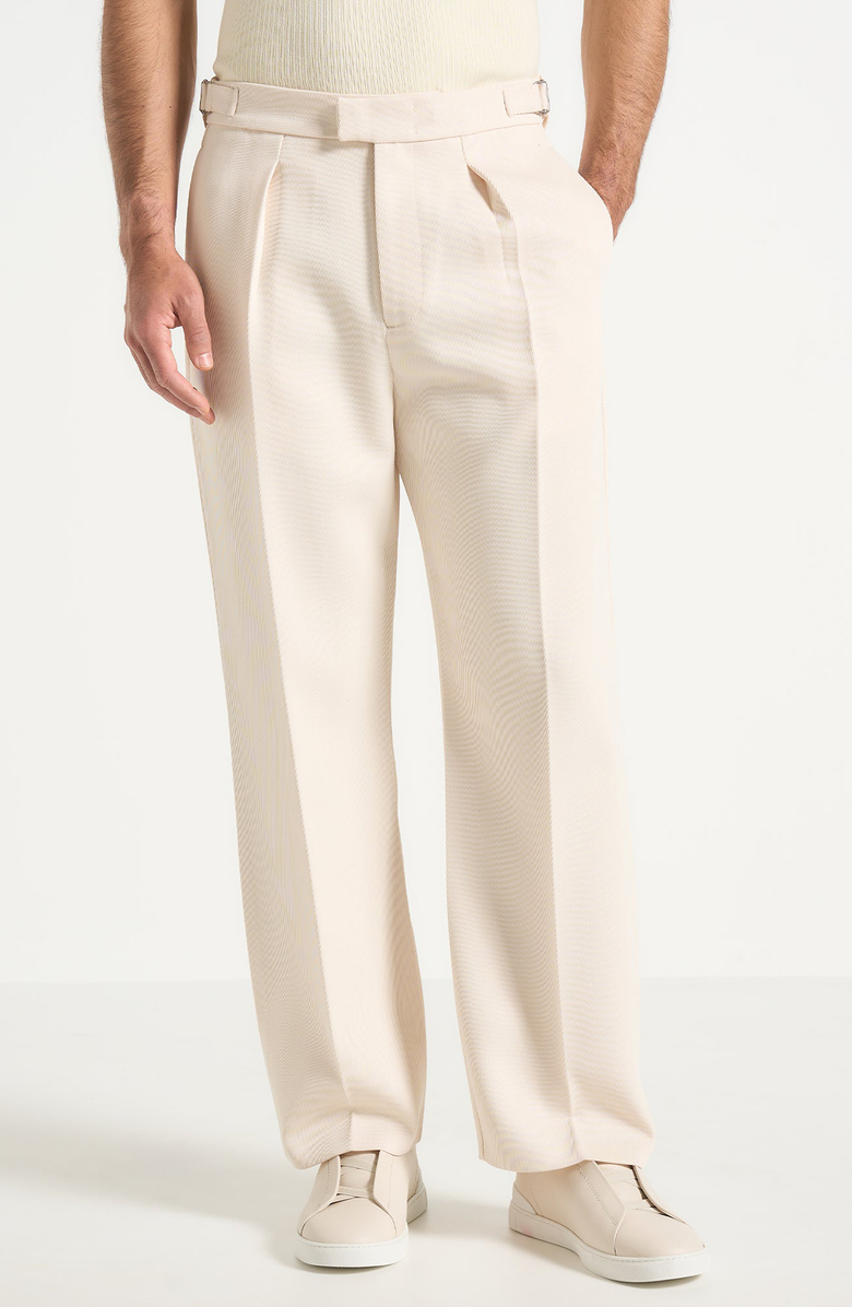 Manière De Voir Dorian Relaxed Fit Twill Pleated Tailored Trousers, Main, color, Cream