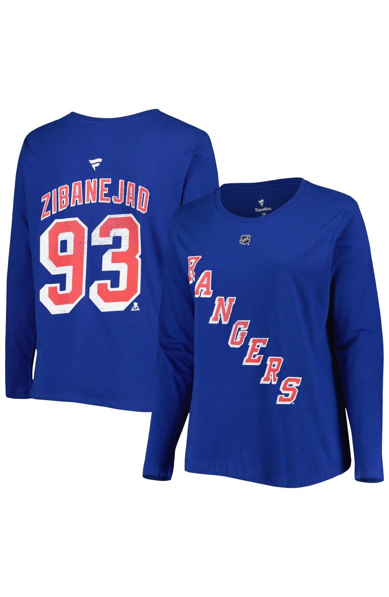 PROFILE Women's Profile Mika Zibanejad Blue New York Rangers Plus Size Name & Number Long Sleeve T-Shirt, Main, color, Blue