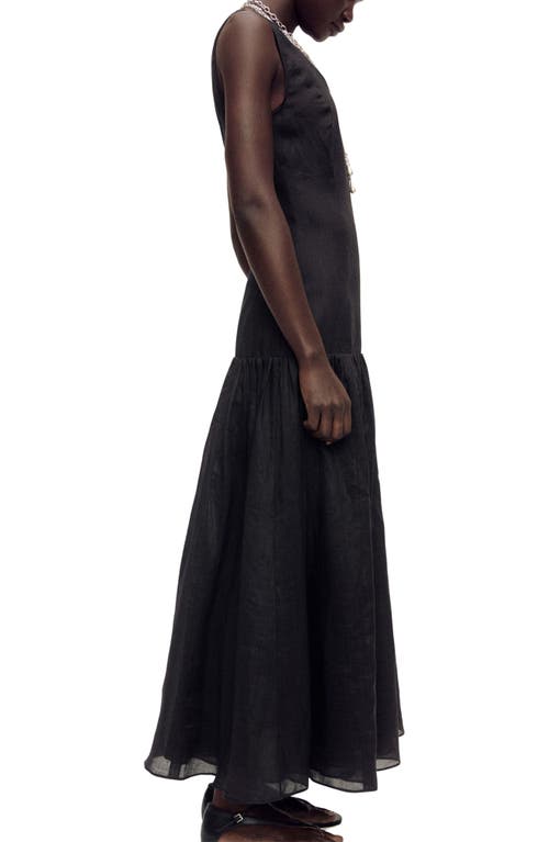 Mango Ruffle Hem Sleeveless Linen Blend Maxi Dress In Black