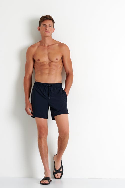 Shan Classic Fit Stretch Swim Trunks In Navy