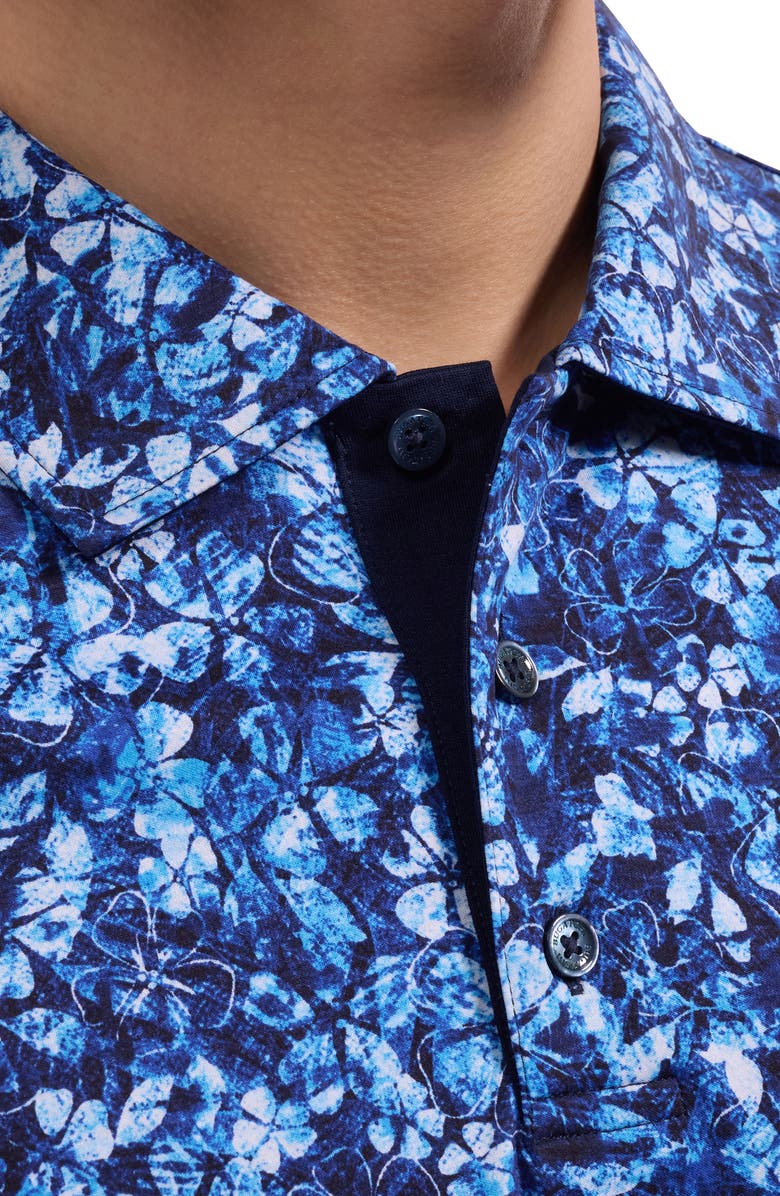 Bugatchi Hendrix Digital Floral Print Pima Cotton Polo, Alternate, color, Classic Blue