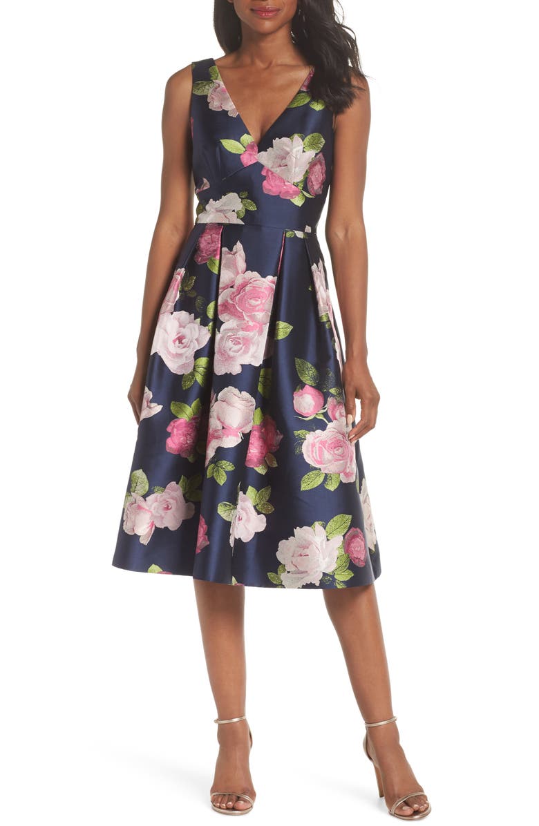 Eliza J Sleeveless Floral Print Fit & Flare Dress, Main, color,