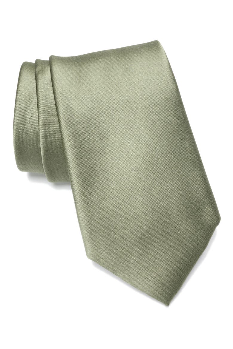 Solid Satin Tie, Main, color, OLIVE