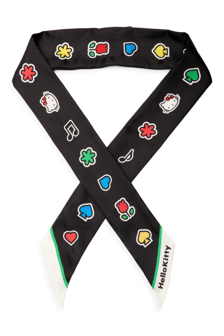 Hello Kitty Silk Skinny Scarf, Main, color, BLACK
