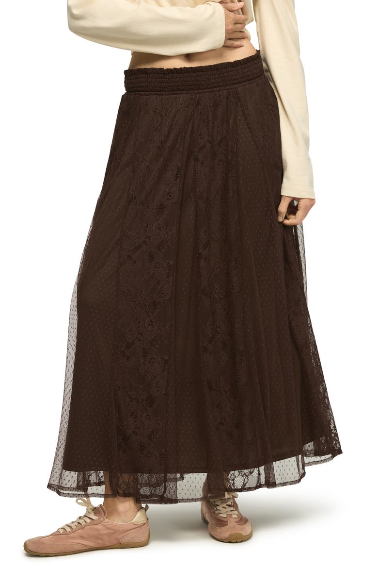 Allover Lace Midi Skirt, Main, color, CHOCOLATE BROWN