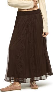 Lucky Brand Allover Lace Midi Skirt