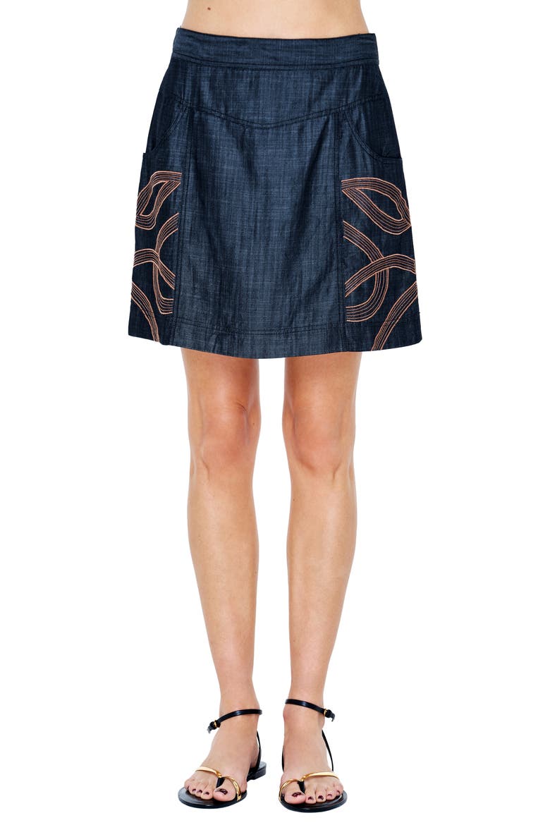 Mya Embroidered TENCEL® Lyocell Miniskirt, Main, color, CHARCOAL
