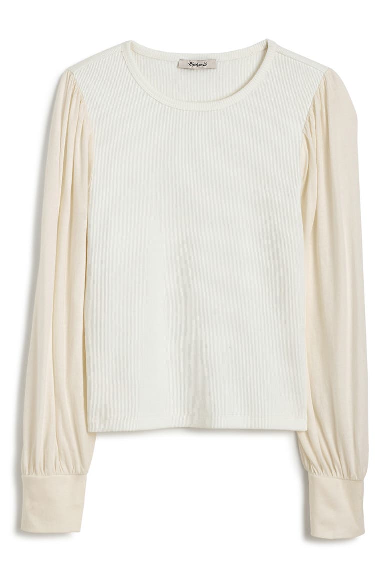 Puff Sleeve Rib Top, Alternate, color, WHITE