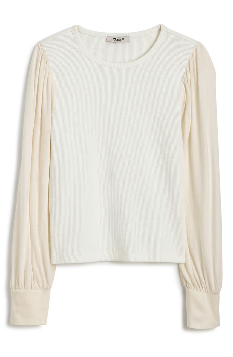 Madewell Puff Sleeve Rib Top, Alternate, color, White