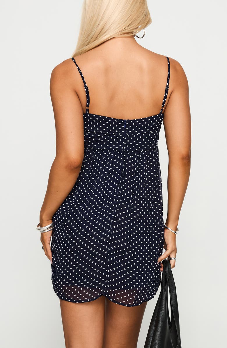 Princess Polly Ortega Polka Dot Babydoll Minidress, Alternate, color, Navy Polka