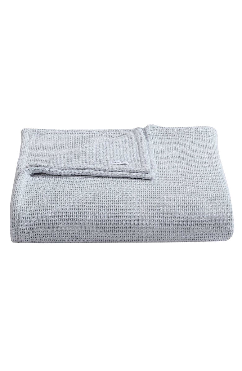 Calvin Klein Home Cotton Honeycomb Weave Blanket, Main, color, Light Pastel Blue