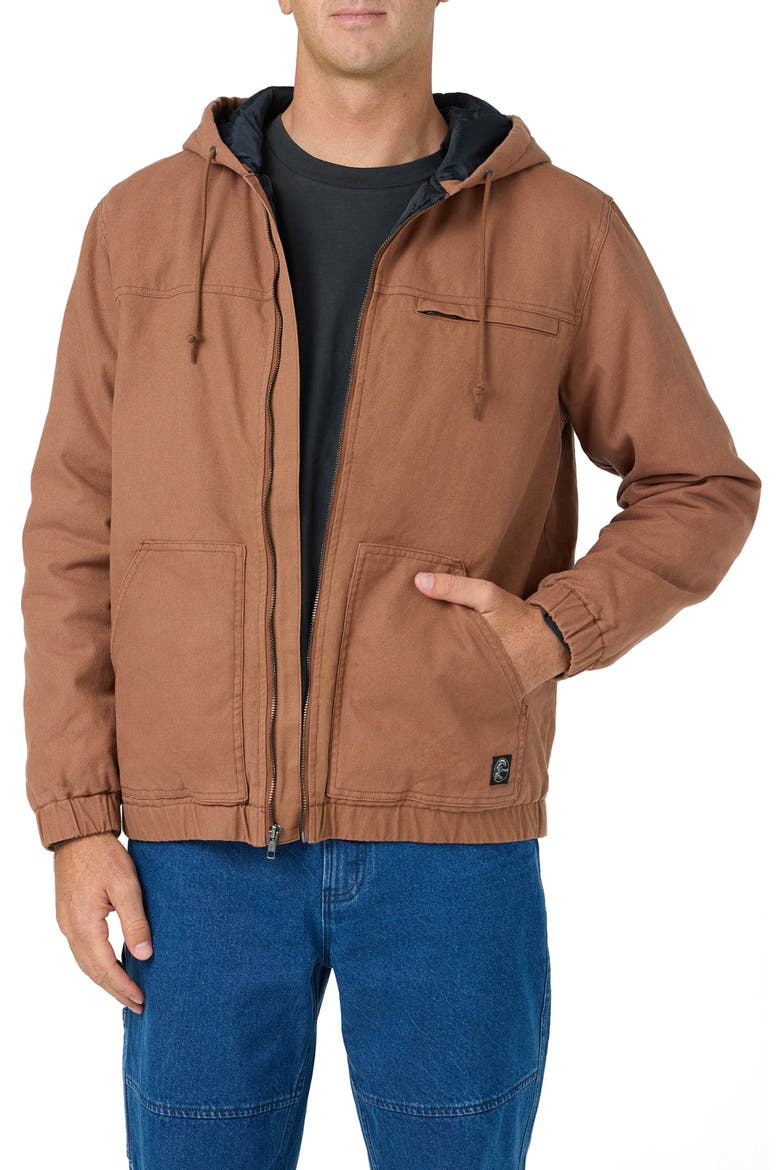 Workwear Hooded Cotton Jacket, Main, color, CAROB BROWN