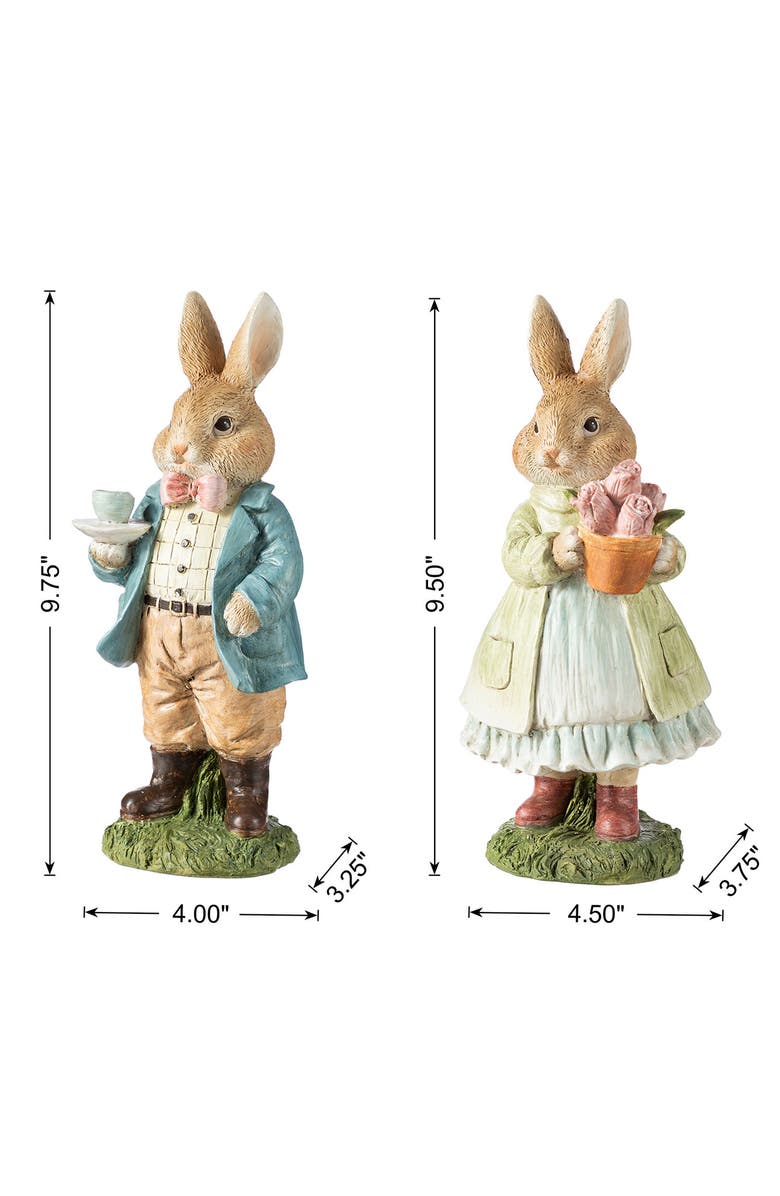 Glitzhome Easter Resin Bunny Couple Table Decor with Coffee and Tulips, Alternate, color, Brown