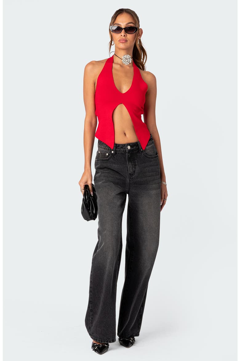 Sculpt Split Front Halter Top, Alternate, color, RED