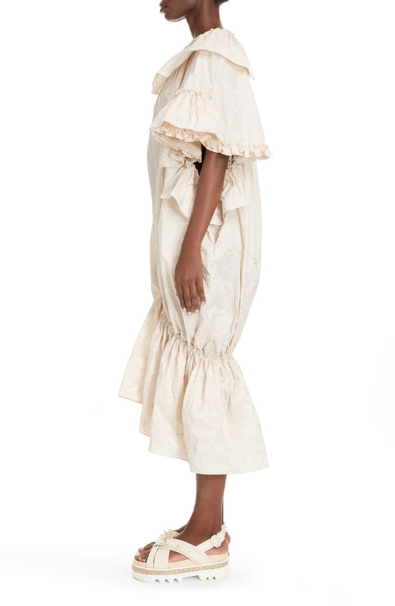 Simone Rocha Asymmetrical Embroidered Bubble Midi Dress, Alternate, color, 