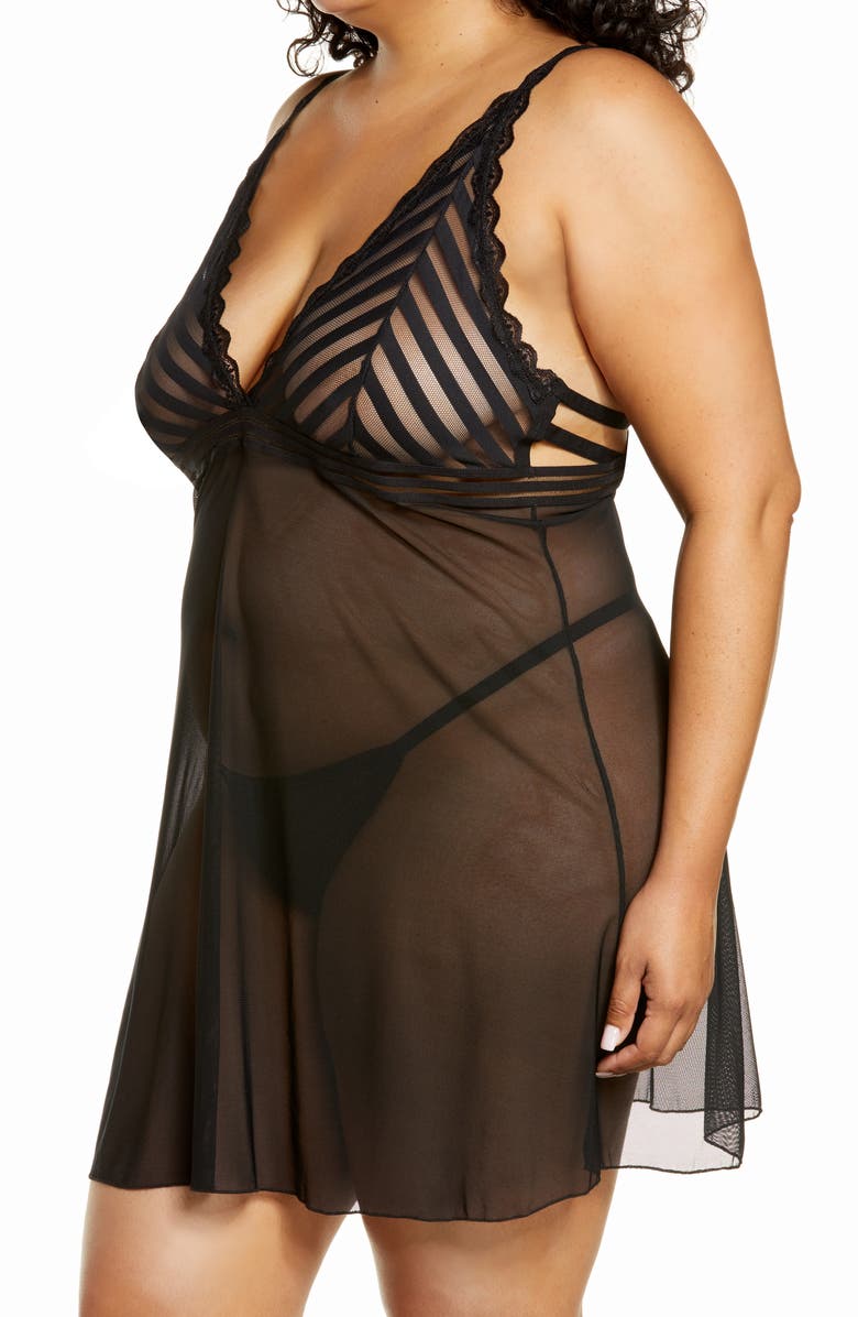 Mapale Stripe Babydoll Chemise & G-String Thong, Alternate, color, 