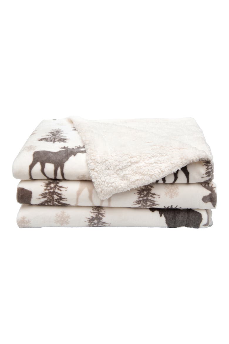 Reversible Faux Shearling Blanket, Main, color, MOOSE