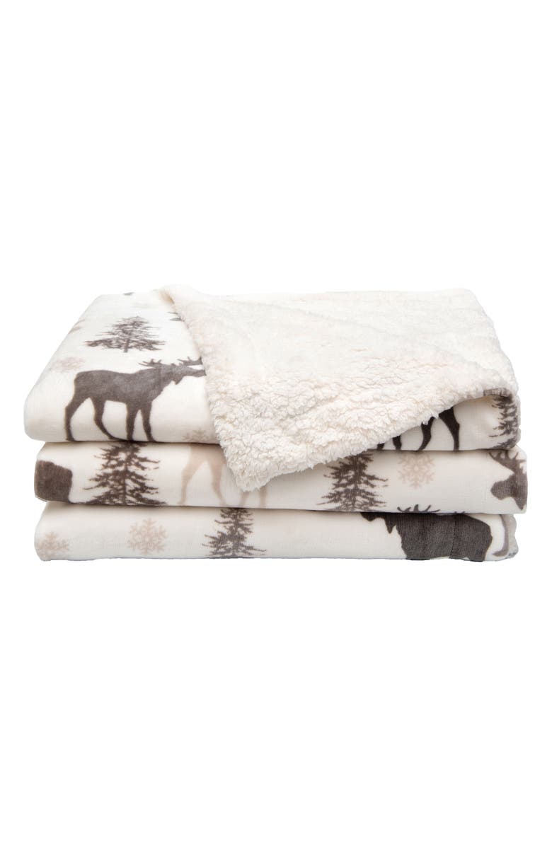 Woven & Weft Moose Print Reversible Faux Shearling Throw Blanket, Main, color, Moose