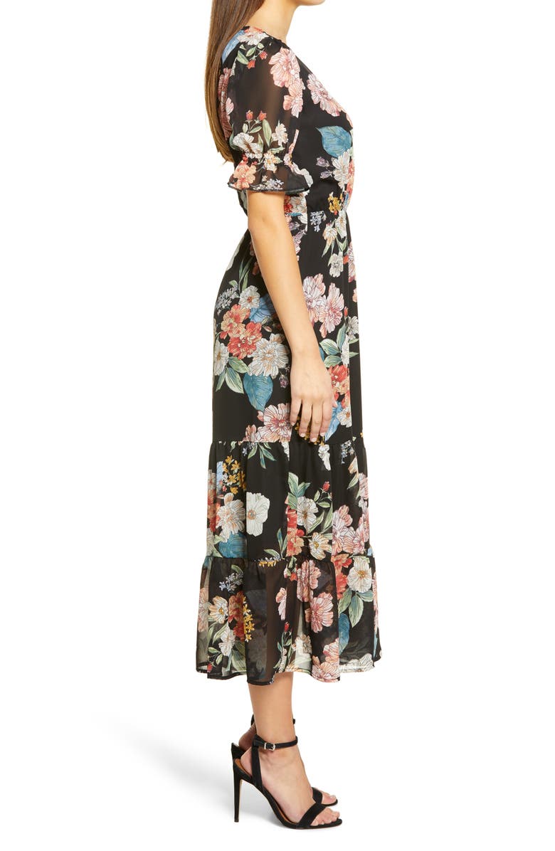 Fraiche by J Shasha Floral Tiered Ruffle Short Sleeve Dress, Alternate, color,