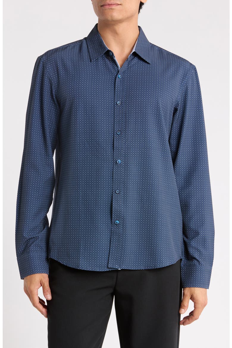 Dot Print Button-Up Shirt, Main, color, NAVY