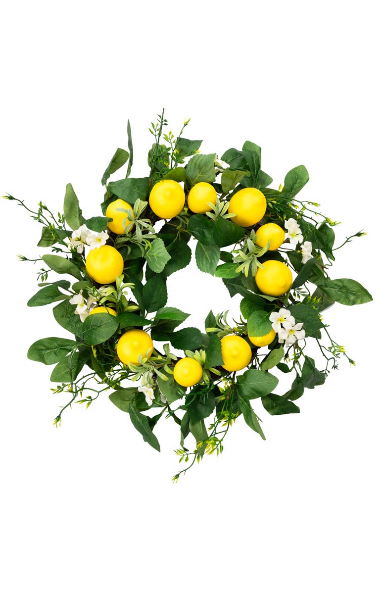 Northlight Lemons and Daisies Artificial Floral Wreath, Yellow - 20-Inch, Main, color, Yellow