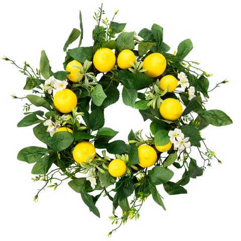 Lemons and Daisies Artificial Floral Wreath, Yellow - 20-Inch